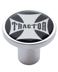 (CARD) CHROME AIR VALVE KNOB W/ GLOSSY "TRACTOR" MALTESE CROSS STICKER - BLACK