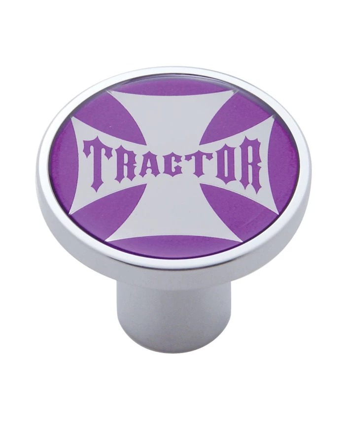 (CARD) CHROME AIR VALVE KNOB W/ GLOSSY "TRACTOR" MALTESE CROSS STICKER - PURPLE