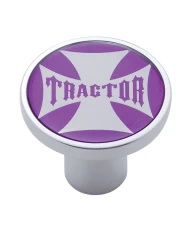 (CARD) CHROME AIR VALVE KNOB W/ GLOSSY "TRACTOR" MALTESE CROSS STICKER - PURPLE