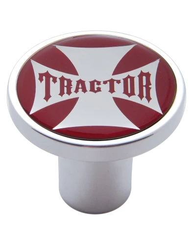 (CARD) CHROME AIR VALVE KNOB W/ GLOSSY "TRACTOR" MALTESE CROSS STICKER - RED (CARD) CHROME AIR VALVE KNOB W/ GLOSSY "TRACTOR" MALTESE CROSS STICKER - RED