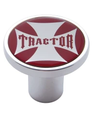 (CARD) CHROME AIR VALVE KNOB W/ GLOSSY "TRACTOR" MALTESE CROSS STICKER - RED
