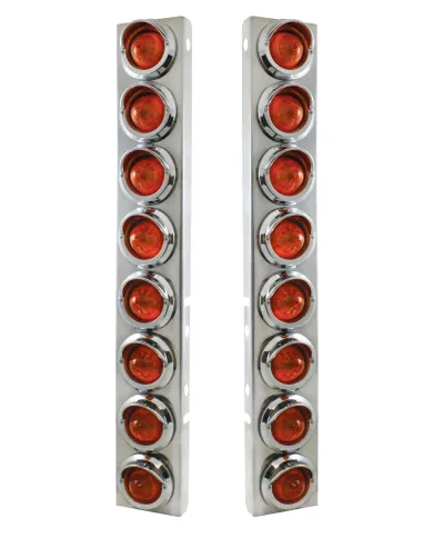 UP33606-SS Front Air Cleaner Bracket With 16X 9 LED 2" Beehive Lights & Visors For Peterbilt-Amber LED & Lens