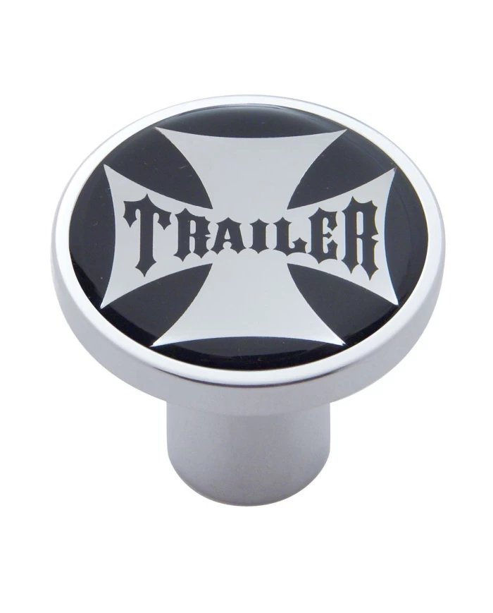 (CARD) CHROME AIR VALVE KNOB W/ GLOSSY "TRAILER" MALTESE CROSS STICKER - BLACK