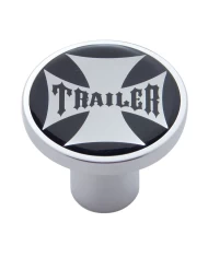 (CARD) CHROME AIR VALVE KNOB W/ GLOSSY "TRAILER" MALTESE CROSS STICKER - BLACK