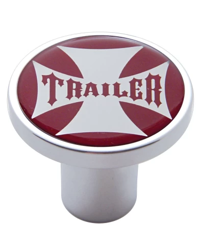 (CARD) CHROME AIR VALVE KNOB W/ GLOSSY "TRAILER" MALTESE CROSS STICKER - RED (CARD) CHROME AIR VALVE KNOB W/ GLOSSY "TRAILER" MALTESE CROSS STICKER - RED