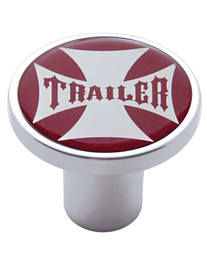 (CARD) CHROME AIR VALVE KNOB W/ GLOSSY "TRAILER" MALTESE CROSS STICKER - RED