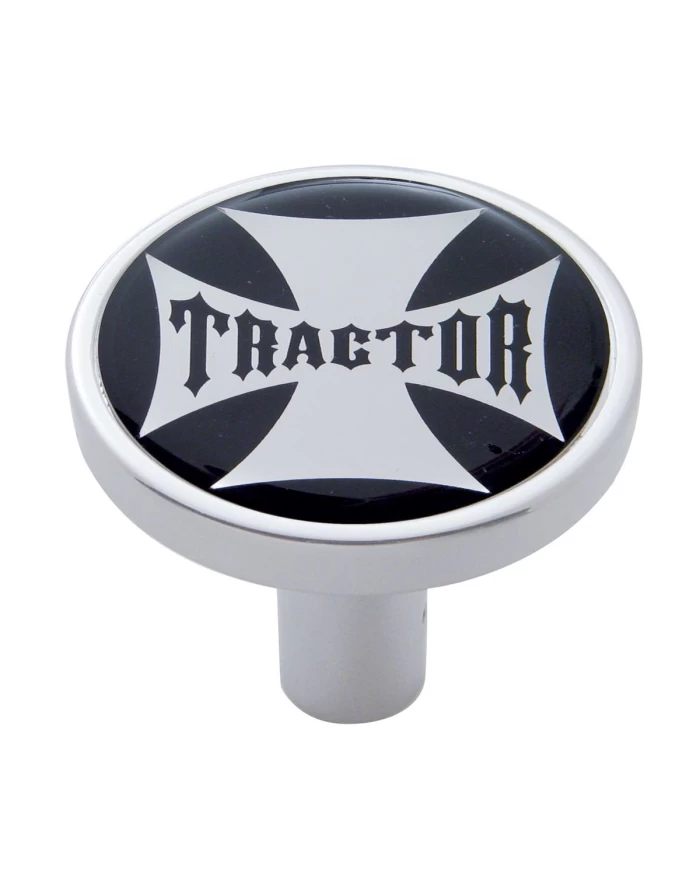 (CARD) CHROME LONG PIN MOUNT AIR VALVE KNOB W/ GLOSSY " TRACTOR" STICKER - BLACK (CARD) CHROME LONG PIN MOUNT AIR VALVE KNOB W/ GLOSSY " TRACTOR" STICKER - BLACK