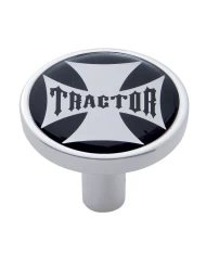 (CARD) CHROME LONG PIN MOUNT AIR VALVE KNOB W/ GLOSSY " TRACTOR" STICKER - BLACK