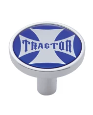 (CARD) CHROME LONG PIN MOUNT AIR VALVE KNOB W/ GLOSSY " TRACTOR" STICKER - BLUE (CARD) CHROME LONG PIN MOUNT AIR VALVE KNOB W/ GLOSSY " TRACTOR" STICKER - BLUE
