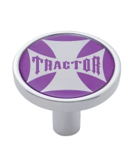 (CARD) CHROME LONG PIN MOUNT AIR VALVE KNOB W/ GLOSSY " TRACTOR" STICKER - PURPLE (CARD) CHROME LONG PIN MOUNT AIR VALVE KNOB W/ GLOSSY " TRACTOR" STICKER - PURPLE