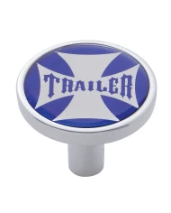 (CARD) CHROME LONG PIN MOUNT AIR VALVE KNOB W/ GLOSSY "TRAILER" STICKER - BLUE (CARD) CHROME LONG PIN MOUNT AIR VALVE KNOB W/ GLOSSY "TRAILER" STICKER - BLUE