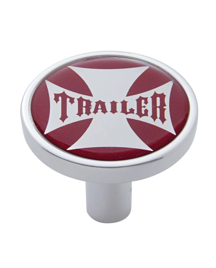 (CARD) CHROME LONG PIN MOUNT AIR VALVE KNOB W/ GLOSSY "TRAILER" STICKER - RED (CARD) CHROME LONG PIN MOUNT AIR VALVE KNOB W/ GLOSSY "TRAILER" STICKER - RED
