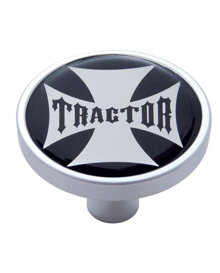 (CARD) CHROME SHORT PIN MOUNT AIR VALVE KNOB W/ GLOSSY "TRACTOR" STICKER - BLACK (CARD) CHROME SHORT PIN MOUNT AIR VALVE KNOB W/ GLOSSY "TRACTOR" STICKER - BLACK