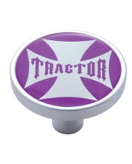 (CARD) CHROME SHORT PIN MOUNT AIR VALVE KNOB W/ GLOSSY "TRACTOR" STICKER - PURPLE (CARD) CHROME SHORT PIN MOUNT AIR VALVE KNOB W/ GLOSSY "TRACTOR" STICKER - PURPLE