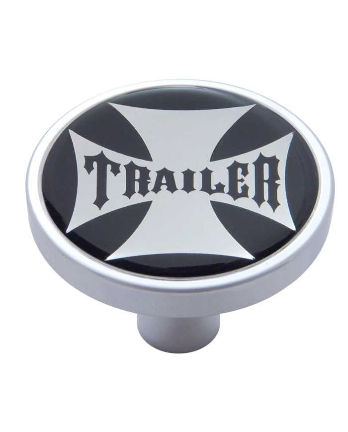(CARD) CHROME SHORT PIN MOUNT AIR VALVE KNOB W/ GLOSSY "TRAILER" STICKER - BLACK (CARD) CHROME SHORT PIN MOUNT AIR VALVE KNOB W/ GLOSSY "TRAILER" STICKER - BLACK