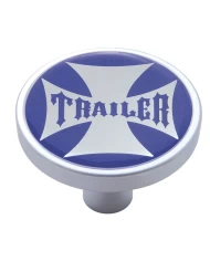 (CARD) CHROME SHORT PIN MOUNT AIR VALVE KNOB W/ GLOSSY "TRAILER" STICKER - BLUE (CARD) CHROME SHORT PIN MOUNT AIR VALVE KNOB W/ GLOSSY "TRAILER" STICKER - BLUE