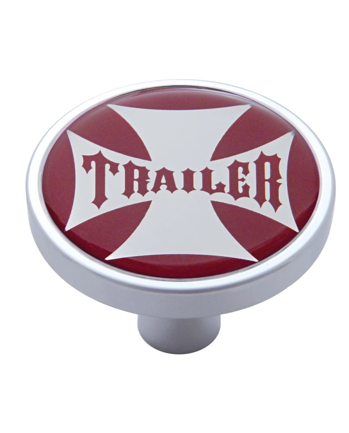(CARD) CHROME SHORT PIN MOUNT AIR VALVE KNOB W/ GLOSSY "TRAILER" STICKER - RED (CARD) CHROME SHORT PIN MOUNT AIR VALVE KNOB W/ GLOSSY "TRAILER" STICKER - RED