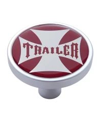(CARD) CHROME SHORT PIN MOUNT AIR VALVE KNOB W/ GLOSSY "TRAILER" STICKER - RED (CARD) CHROME SHORT PIN MOUNT AIR VALVE KNOB W/ GLOSSY "TRAILER" STICKER - RED