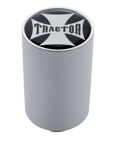 (CARD) CHROME ALUMINUM 3" AIR VALVE KNOB W/ GLOSSY "TRACTOR" CROSS STICKER - BLACK (CARD) CHROME ALUMINUM 3" AIR VALVE KNOB W/ GLOSSY "TRACTOR" CROSS STICKER - BLACK