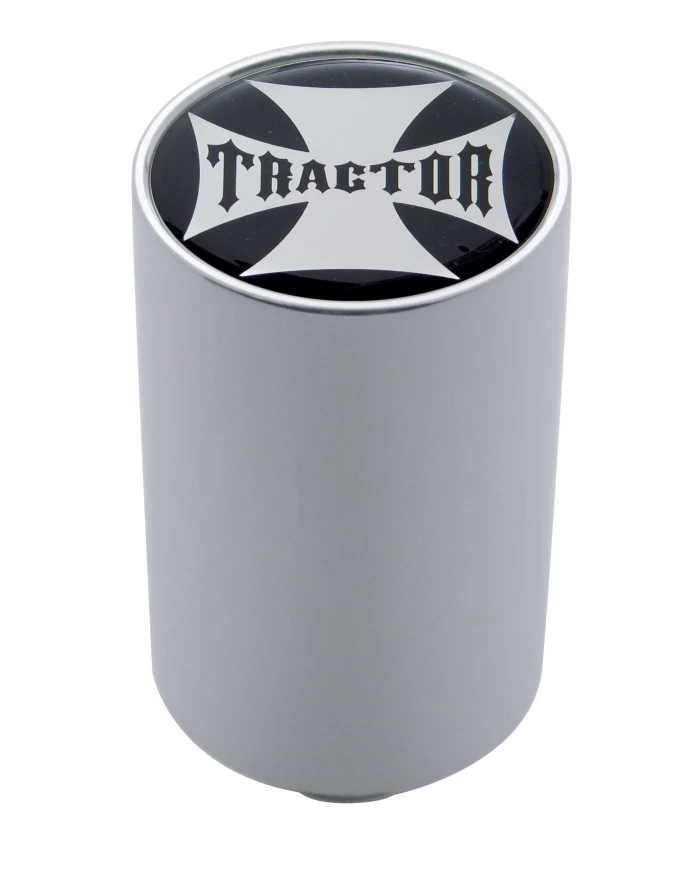 (CARD) CHROME ALUMINUM 3" AIR VALVE KNOB W/ GLOSSY "TRACTOR" CROSS STICKER - BLACK