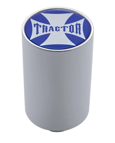 (CARD) CHROME ALUMINUM 3" AIR VALVE KNOB W/ GLOSSY "TRACTOR" CROSS STICKER - BLUE (CARD) CHROME ALUMINUM 3" AIR VALVE KNOB W/ GLOSSY "TRACTOR" CROSS STICKER - BLUE