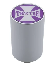 (CARD) CHROME ALUMINUM 3" AIR VALVE KNOB W/ GLOSSY "TRACTOR" CROSS STICKER - PURPLE