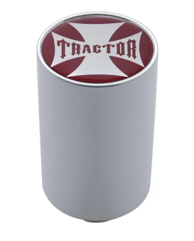 (CARD) CHROME ALUMINUM 3" AIR VALVE KNOB W/ GLOSSY "TRACTOR" CROSS STICKER - RED (CARD) CHROME ALUMINUM 3" AIR VALVE KNOB W/ GLOSSY "TRACTOR" CROSS STICKER - RED