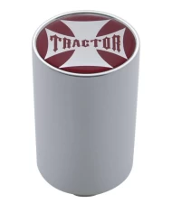 (CARD) CHROME ALUMINUM 3" AIR VALVE KNOB W/ GLOSSY "TRACTOR" CROSS STICKER - RED