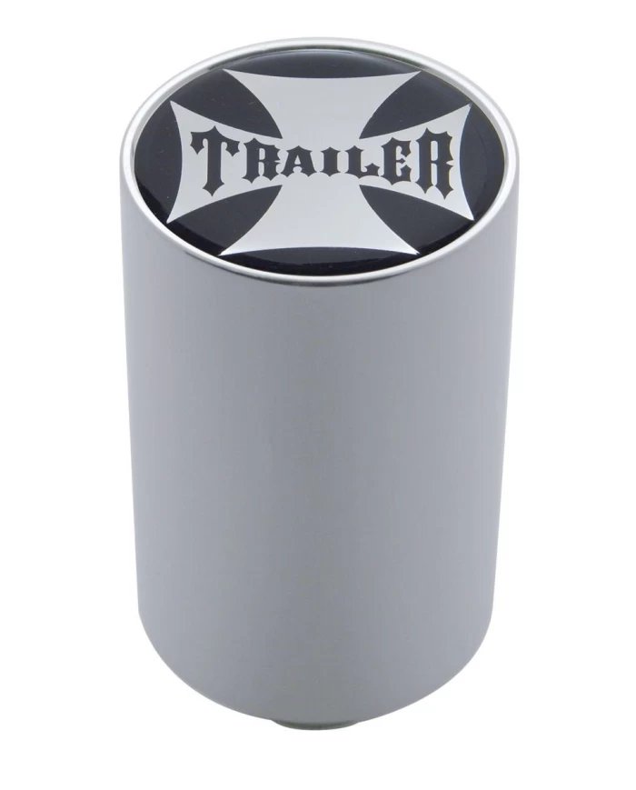 (CARD) CHROME ALUMINUM 3" AIR VALVE KNOB W/ GLOSSY "TRAILER" CROSS STICKER - BLACK