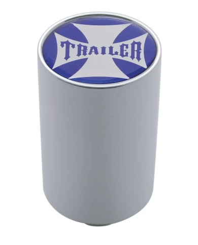 (CARD) CHROME ALUMINUM 3" AIR VALVE KNOB W/ GLOSSY "TRAILER" CROSS STICKER - BLUE (CARD) CHROME ALUMINUM 3" AIR VALVE KNOB W/ GLOSSY "TRAILER" CROSS STICKER - BLUE