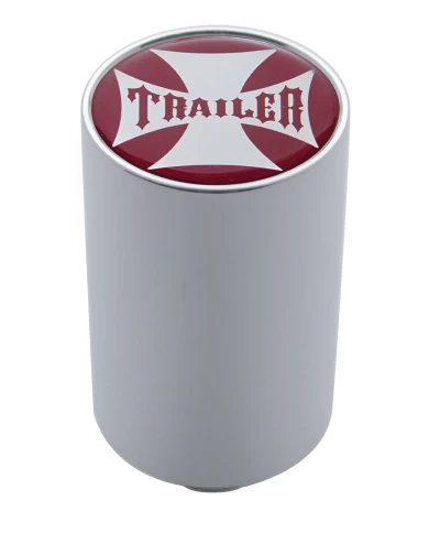(CARD) CHROME ALUMINUM 3" AIR VALVE KNOB W/ GLOSSY "TRAILER" CROSS STICKER - RED (CARD) CHROME ALUMINUM 3" AIR VALVE KNOB W/ GLOSSY "TRAILER" CROSS STICKER - RED
