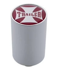 (CARD) CHROME ALUMINUM 3" AIR VALVE KNOB W/ GLOSSY "TRAILER" CROSS STICKER - RED