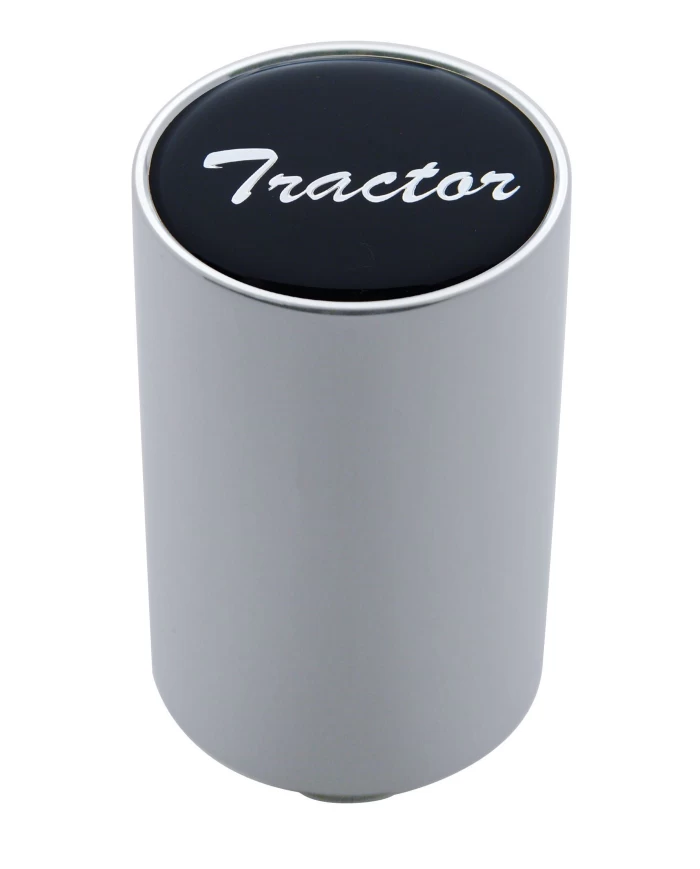 (CARD) CHROME ALUMINUM 3" AIR VALVE KNOB W/ GLOSSY "TRACTOR" STICKER - BLACK