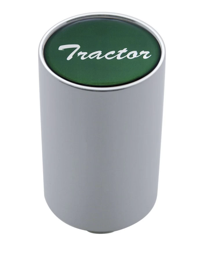 (CARD) CHROME ALUMINUM 3" AIR VALVE KNOB W/ GLOSSY "TRACTOR" STICKER - GREEN (CARD) CHROME ALUMINUM 3" AIR VALVE KNOB W/ GLOSSY "TRACTOR" STICKER - GREEN
