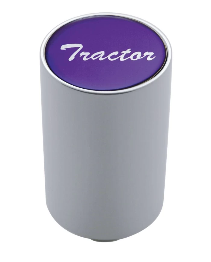 (CARD) CHROME ALUMINUM 3" AIR VALVE KNOB W/ GLOSSY "TRACTOR" STICKER - PURPLE
