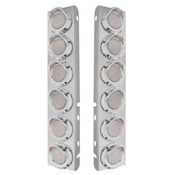 UP33609-SS Front Air Cleaner Bracket With 12X 9 LED 2" Lights & Visors For Peterbilt-Amber LED/Clear Lens