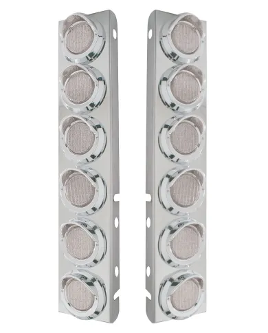 UP33609-SS Front Air Cleaner Bracket With 12X 9 LED 2" Lights & Visors For Peterbilt-Amber LED/Clear Lens