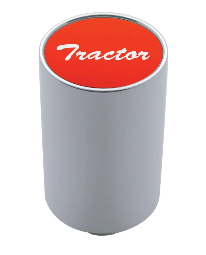 (CARD) CHROME ALUMINUM 3" AIR VALVE KNOB W/ GLOSSY "TRACTOR" STICKER - RED