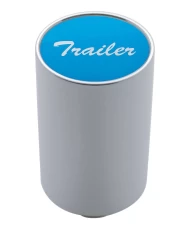 (CARD) CHROME ALUMINUM 3" AIR VALVE KNOB W/ GLOSSY "TRAILER" STICKER - BLUE