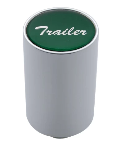 (CARD) CHROME ALUMINUM 3" AIR VALVE KNOB W/ GLOSSY "TRAILER" STICKER - GREEN (CARD) CHROME ALUMINUM 3" AIR VALVE KNOB W/ GLOSSY "TRAILER" STICKER - GREEN