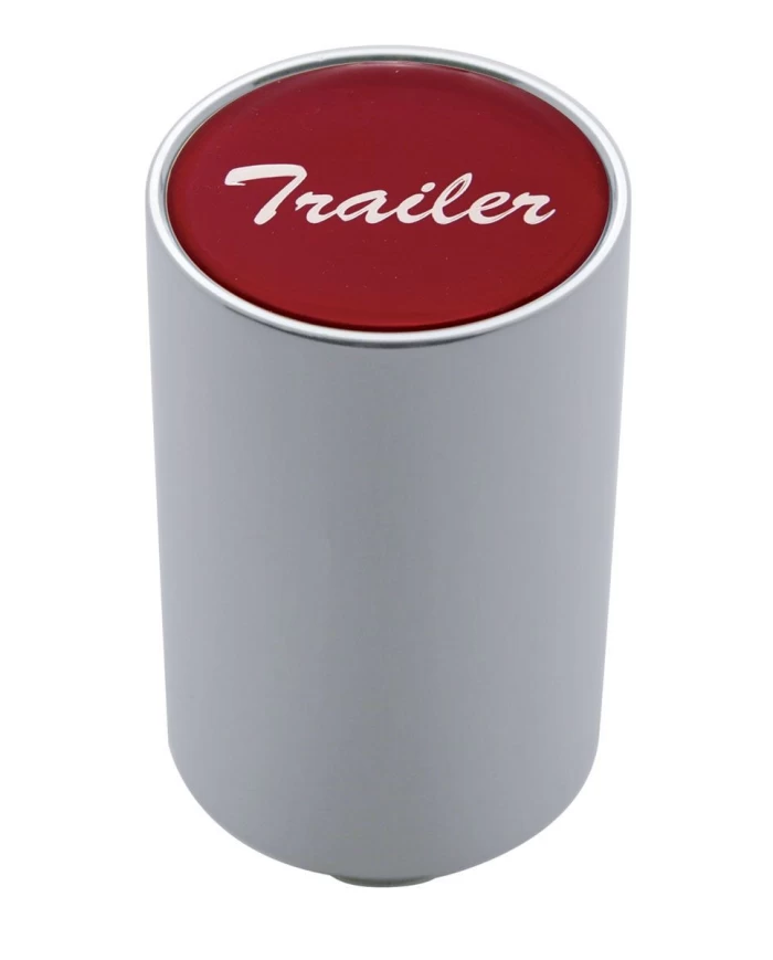 (CARD) CHROME ALUMINUM 3" AIR VALVE KNOB W/ GLOSSY "TRAILER" STICKER - RED