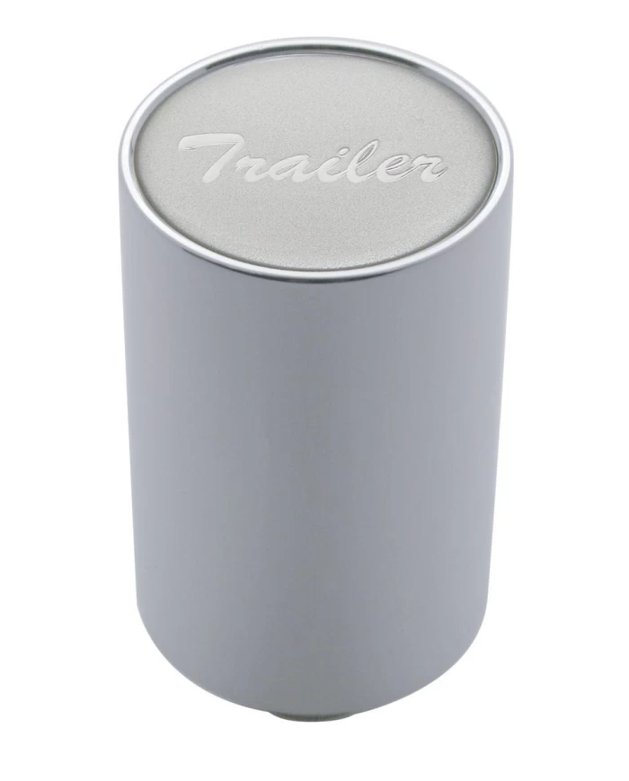 (CARD) CHROME ALUMINUM 3" AIR VALVE KNOB W/ GLOSSY "TRAILER" STICKER - SILVER