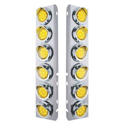 UP33610-SS Front Air Cleaner Bracket With 12X 9 LED 2" Reflector Lights & Visors For Peterbilt-Amber LED & Lens
