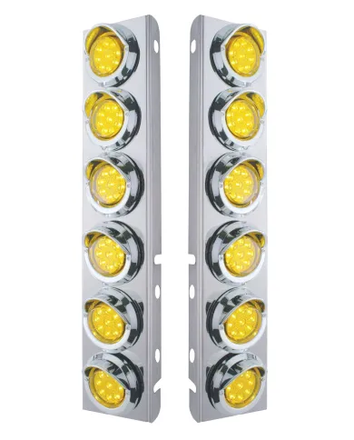 UP33610-SS Front Air Cleaner Bracket With 12X 9 LED 2" Reflector Lights & Visors For Peterbilt-Amber LED & Lens