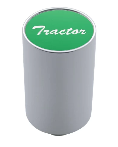 (CARD) CHROME ALUMINUM 3" AIR VALVE KNOB W/ ALUMINUM "TRACTOR" STICKER - GREEN (CARD) CHROME ALUMINUM 3" AIR VALVE KNOB W/ ALUMINUM "TRACTOR" STICKER - GREEN