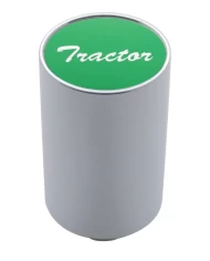(CARD) CHROME ALUMINUM 3" AIR VALVE KNOB W/ ALUMINUM "TRACTOR" STICKER - GREEN