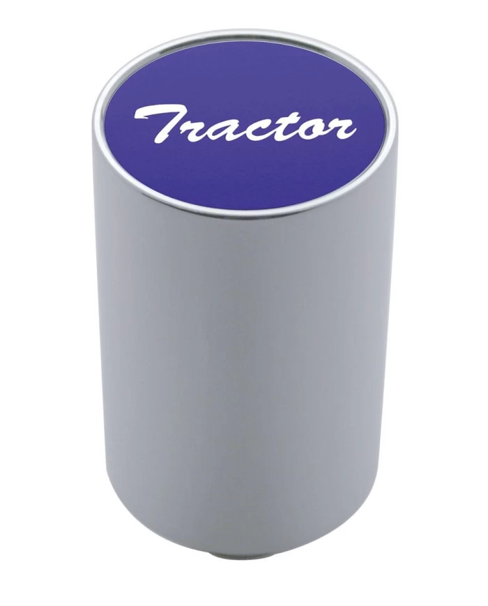 (CARD) CHROME ALUMINUM 3" AIR VALVE KNOB W/ ALUMINUM "TRACTOR" STICKER - PURPLE
