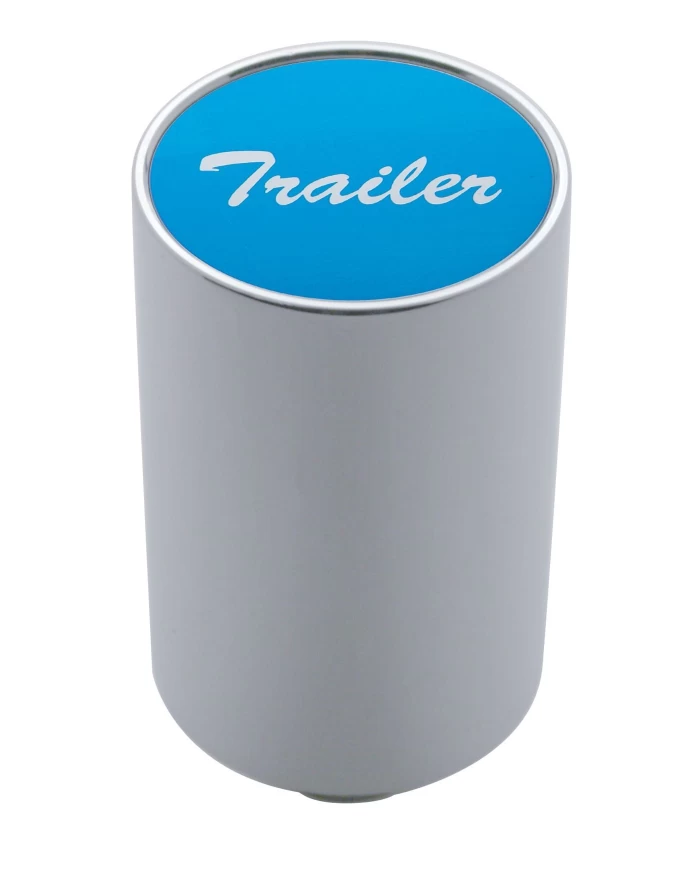 (CARD) CHROME ALUMINUM 3" AIR VALVE KNOB W/ ALUMINUM "TRAILER" STICKER - BLUE