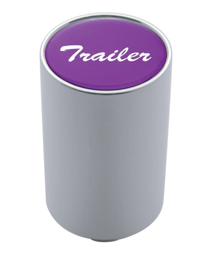 (CARD) CHROME ALUMINUM 3" AIR VALVE KNOB W/ ALUMINUM "TRAILER" STICKER - PURPLE