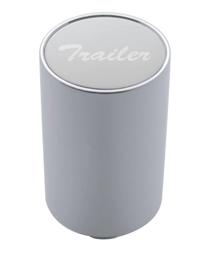 (CARD) CHROME ALUMINUM 3" AIR VALVE KNOB W/ ALUMINUM "TRAILER" STICKER - SILVER